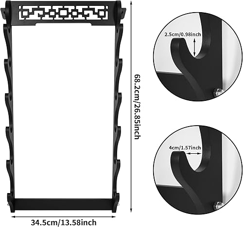 Miniatura 4 de Soporte de pared para espada de 6 niveles, soporte de pared de espada Katana negra, soporte de pared para espada de madera, soporte de espada