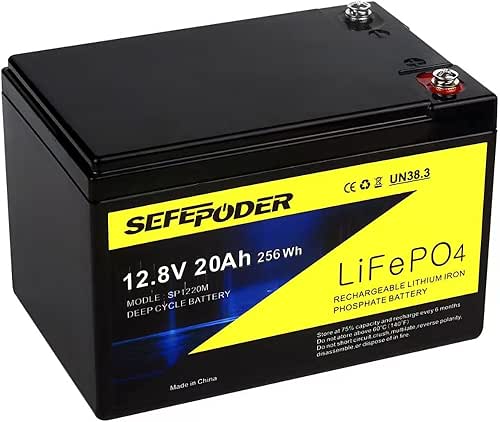 12V 20Ah Lithium LiFePO4 Deep Cycle Battery, 4000 Cycles Rechargeable