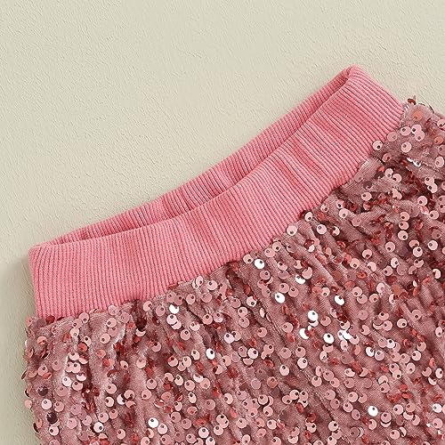 Qiylii Toddler Girl Bell Bottoms Pink Sequins Flared Pants Elastic Waist Sequin Halloween Trousers Outfits3
