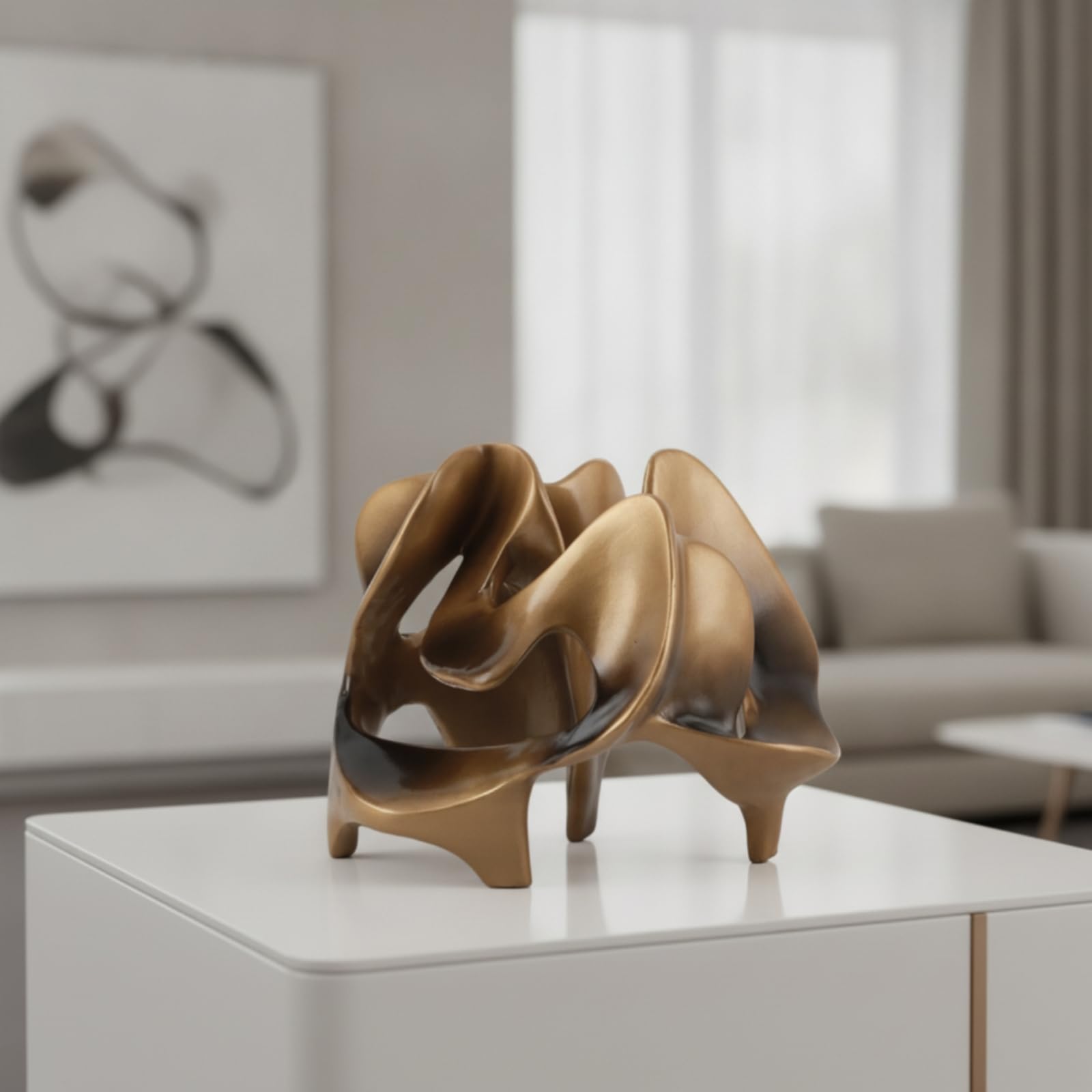 F Fityle Escultura Escultura Moderna Estatuilla Decorativa Figura Geométrica con Brillo Metálico en Resina Diseño Abierto Que Juega con la Luz