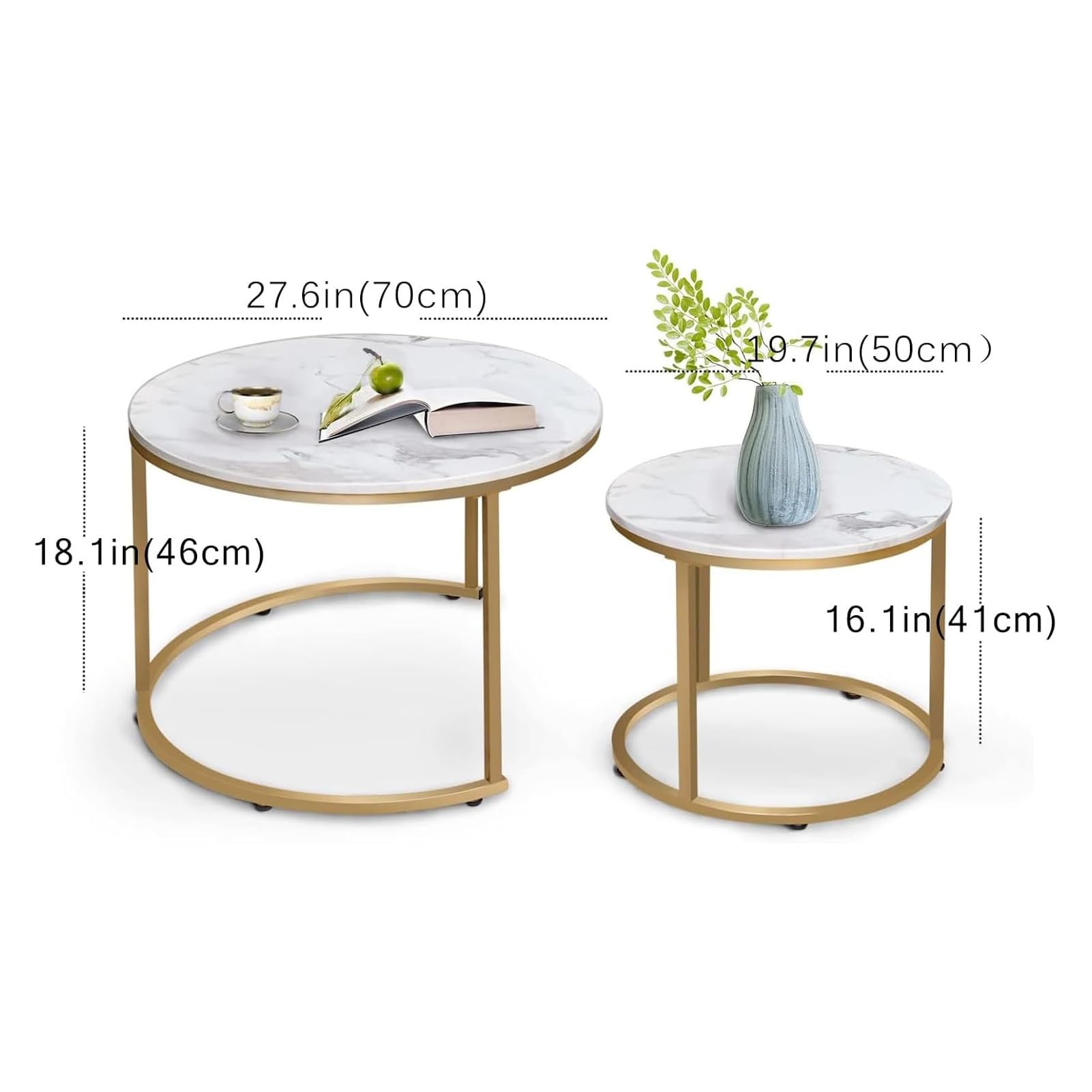 Nowoczesne stoliki kawowe ze sztucznego marmuru zestaw 2 stylowych końcówek do małych przestrzeni idealny salon sypialnia lub balkon 58 cm x 58 cm x 35 cm i 79 cm x 79 cm x 43 cm