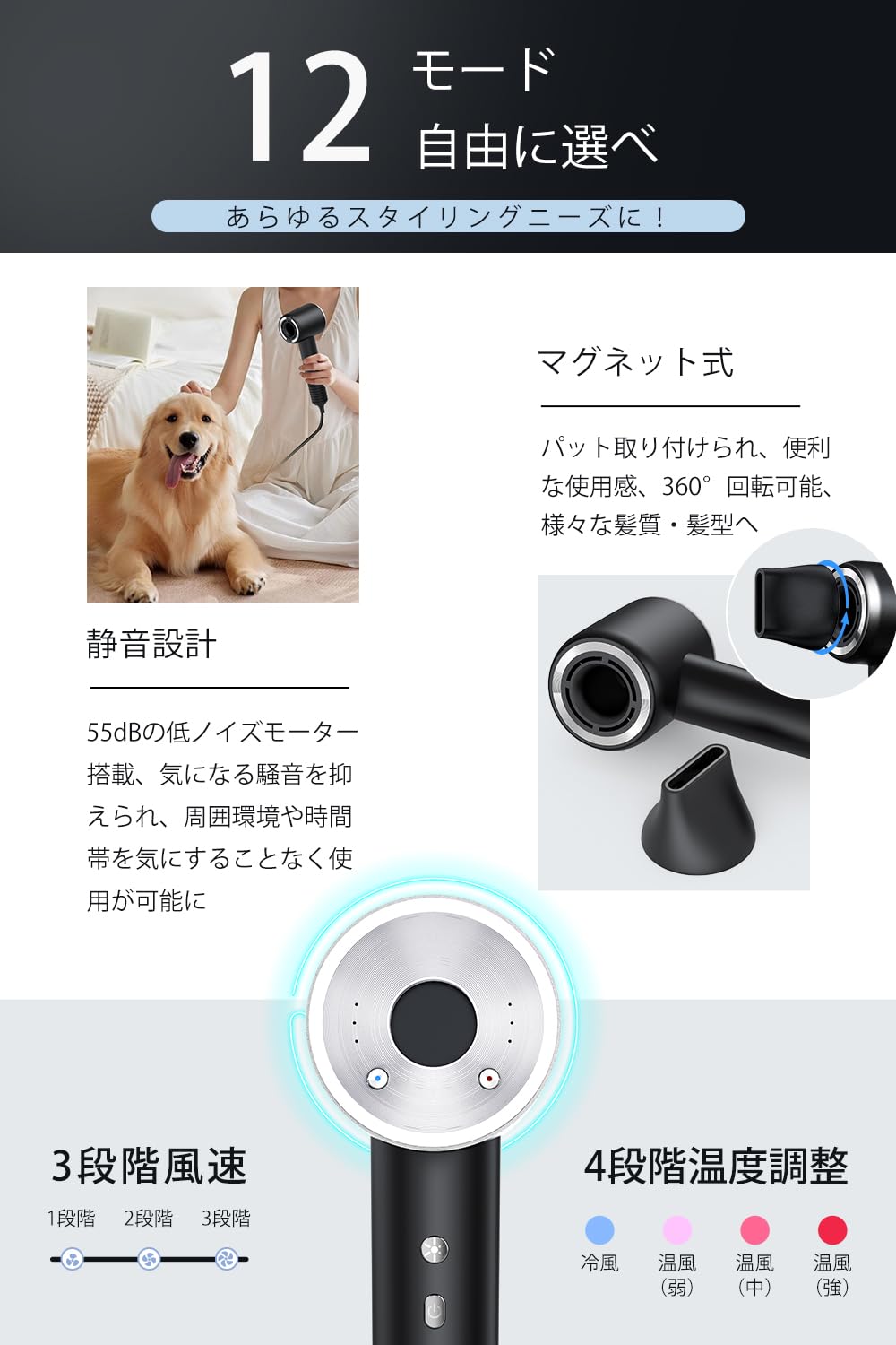Amazon | 【2025超速乾トップモデル・超軽量】 ドライヤー 大風量 3億