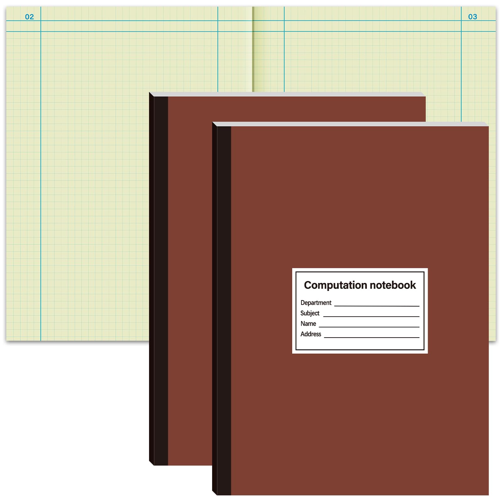 Fuyoooo 2 Pcs Computation Notebook 4x4 Quad Ruled, Grid Engineering Notebook Green Paper Lab Notebook for Drawings Planning Engineering and Technical Applications, 11-3/4" x 9-1/4"