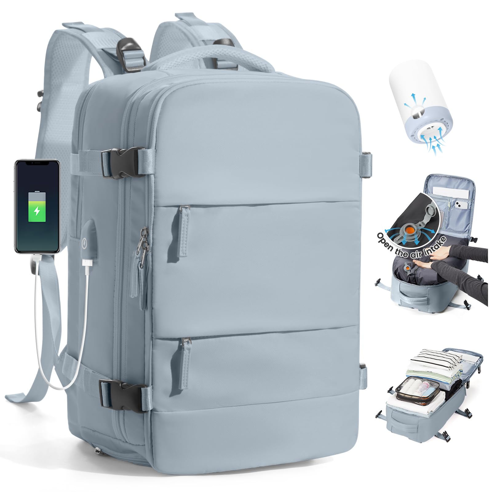 SZLX Zaino Ryanair 40x30x20 Sottovuoto Zaino da Viaggio 40x20x25 Ryanair Wizzair Donna da escursionismo impermeabile Zaino Casual Laptop da 14 Pollici con porta di ricarica USB Scomparto per Scarpe