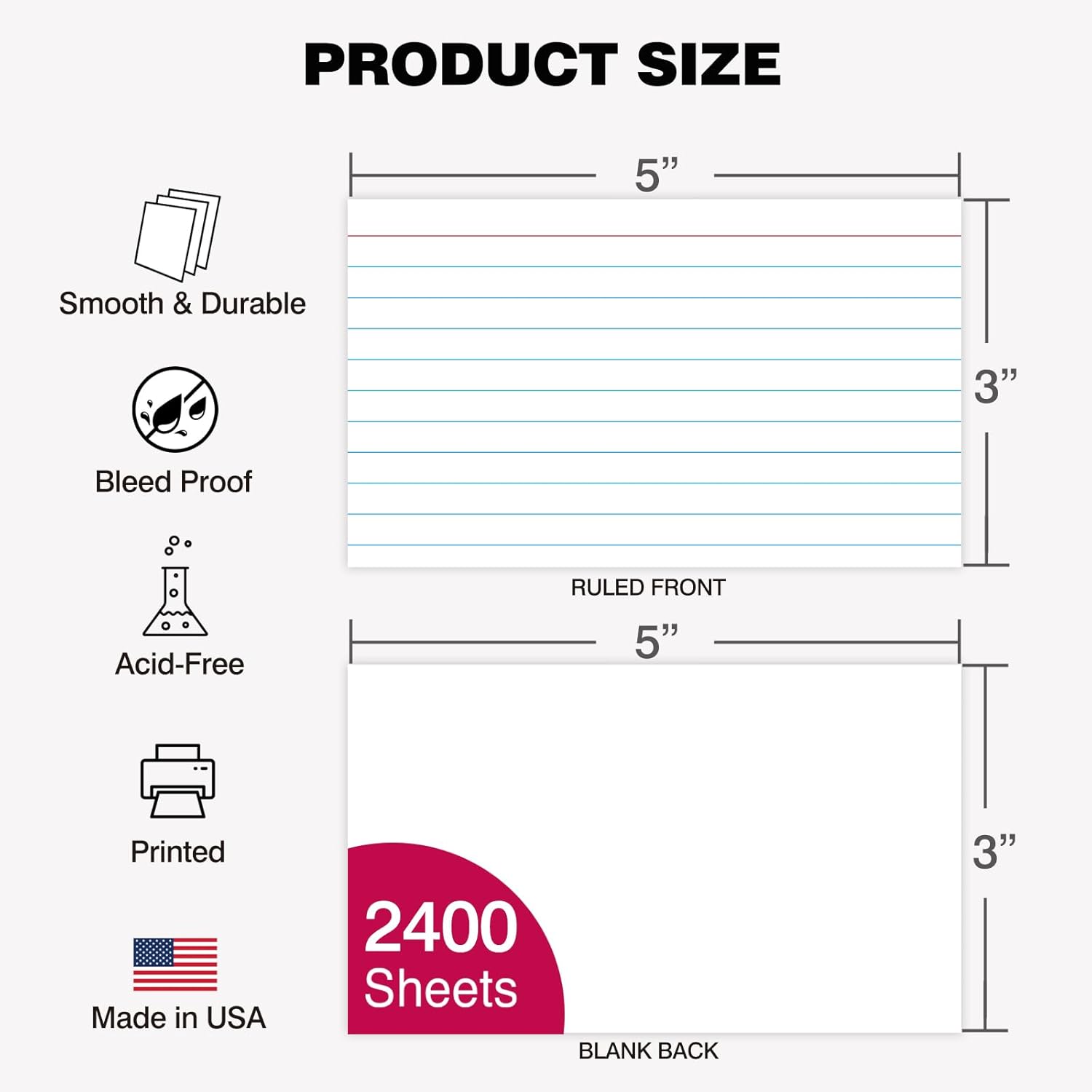 Index Cards 3x5 Inch Heavy Weight Lined Flash Index Card Wide Ruled Study Cards Blank Back Bulk Pack of 2400 Notecards (24pk of 100) for Studying School Home Office Made in USA