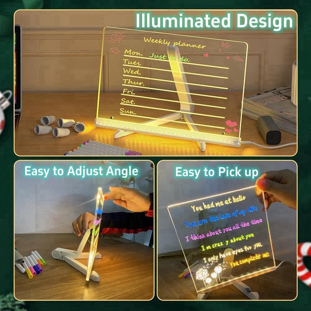 DEPHIE Led Note Board with Colors, 30x20cm Acrylic Led Light Up Message Board, Acrylic Dry Erase Memo Arts Doodle Desktop Note Illuminated Wordpad Writing Board for Home Shop Christmas etc - Image 4