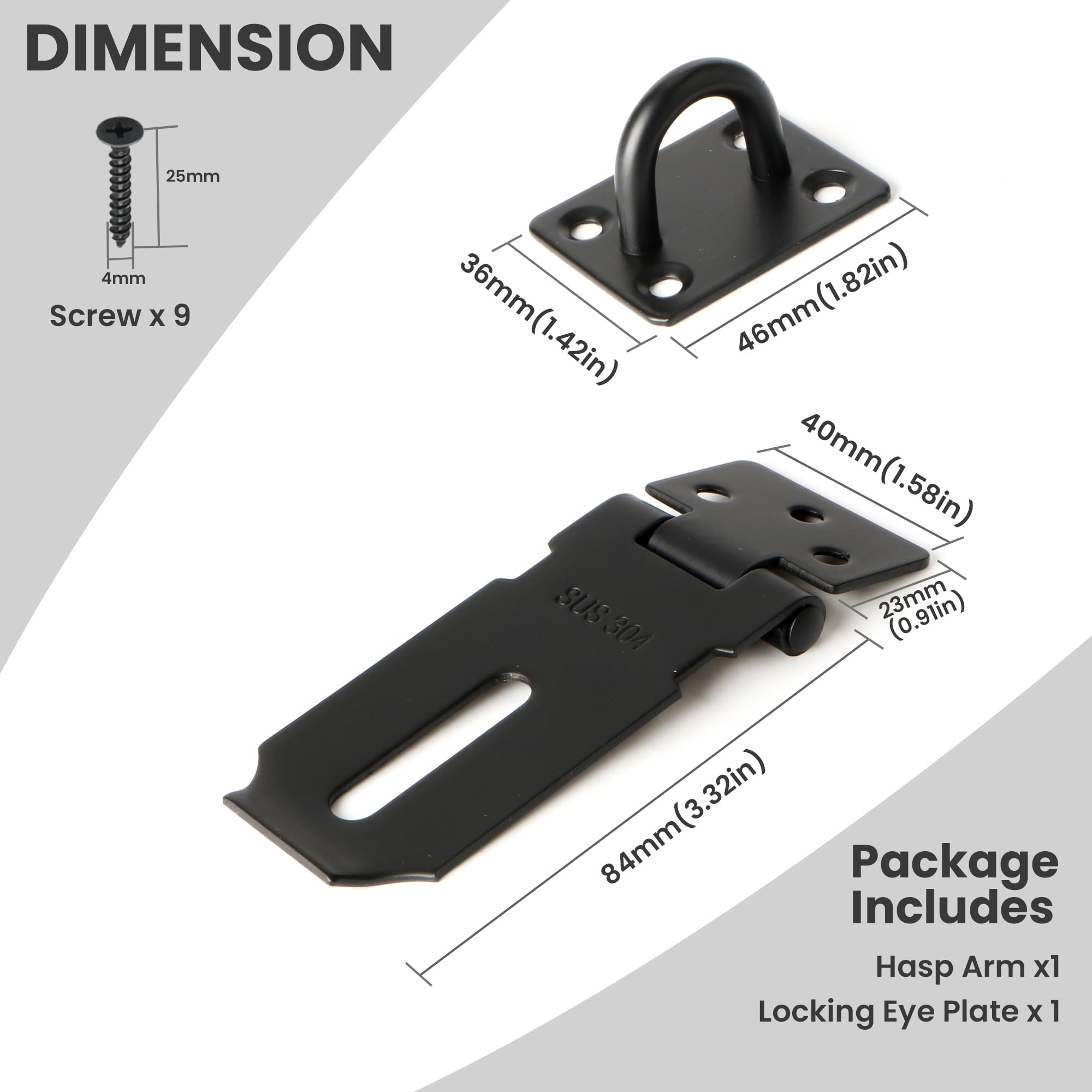 Alise MS9B-3C Padlock Hasp Door Clasp Gate Lock LatchSUS 304 Stainless Steel Matte Black Finish