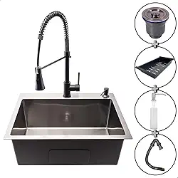 Cuba Gourmet com Torneira SOFTINOX 60x45cm para Pia de Cozinha - Kit Completo com Cuba Quadrada Preta, Torneira Monocomando Gourmet e Acessórios em Material Premium