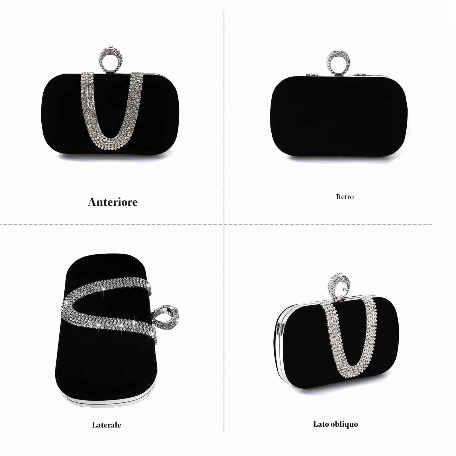 CORIOS Borsetta da Sera Donna Velluto Pochette Strass Cerimonia Clutch Pochette Piccolo con Catena Elegante Borse Messenger Borsa Sposa Borsa a Tracolla per Party Sposa Cocktail Festa Vino Rosso