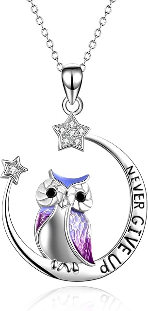 YFN Owl Pendant Necklace Jewellery Sterling Silver Gift Never Give Up Inspiration Necklace for Women Girls (Owl Moon Necklace)