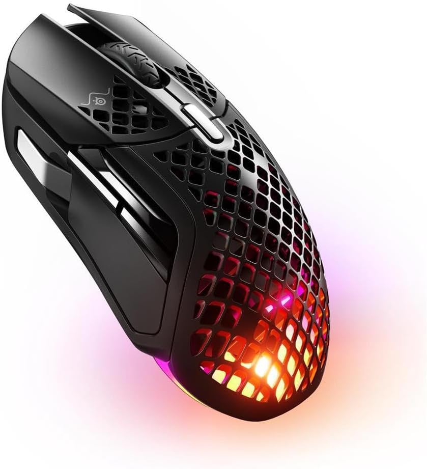 Aerox 5 Wireless - Holey RGB Gaming Mouse - Ultra-lightweight Water Resistant Design - 9 Buttons – Bluetooth/2.4 GHz - 18K DPI TrueMove Air Optical Sensor