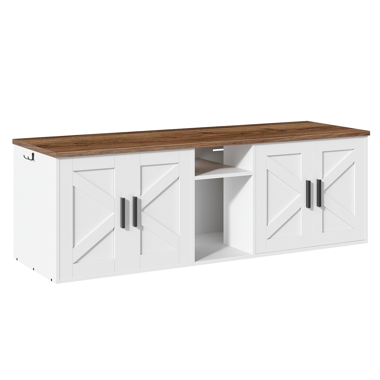 HOOBRO Mueble Arenero, Caja de Arena Doble para Gatos de 148 cm con Pasillo, Arenero Cerrado para 2 Tablero de Aglomerado, Blanco y Nogal EWH15MW01
