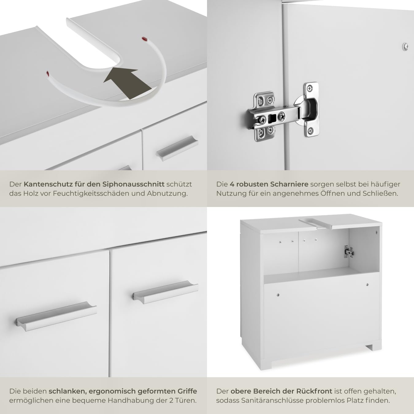 tectake® Waschbeckenunterschrank, Waschtisch Unterschrank, Badschrank für unter Waschbecken, Spüle, Schrank Möbel Badunterschrank, Waschtischunterschrank für Badezimmer & WC, Badmöbel - weiß