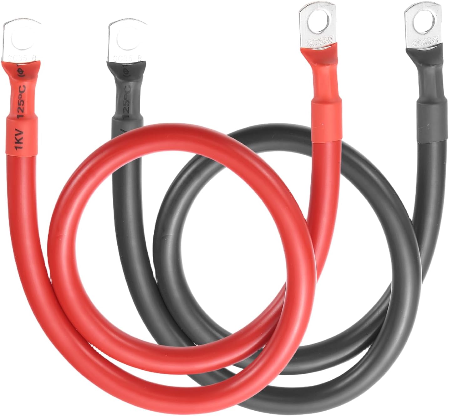 sourcing map 2 PCS 2 AWG Gauge Battery Cable Wire 3FT Length 3/8" Diameter Positive and Negative Copper Alternator Connector Extender with SC Terminals for Car RV Golf Cart Marine, Red Black
