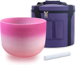 KVKA 10 Inch F Note Heart Chakra Rainbow Quartz Frosted Crystal Singing Bowl with Carrying Case for Sound Healing Yoga Bath