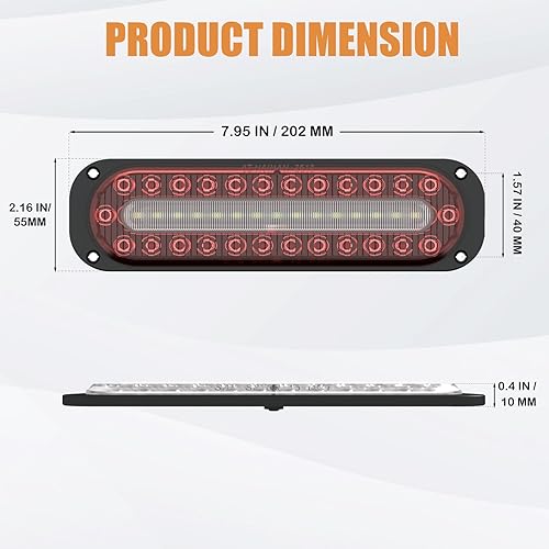 Miniatura 3 de AT-HAIHAN Paquete de 2 luces traseras LED ovaladas rojas para parada de remolque, freno y freno con luz de marcha atrás blanca, compatible con DOT,