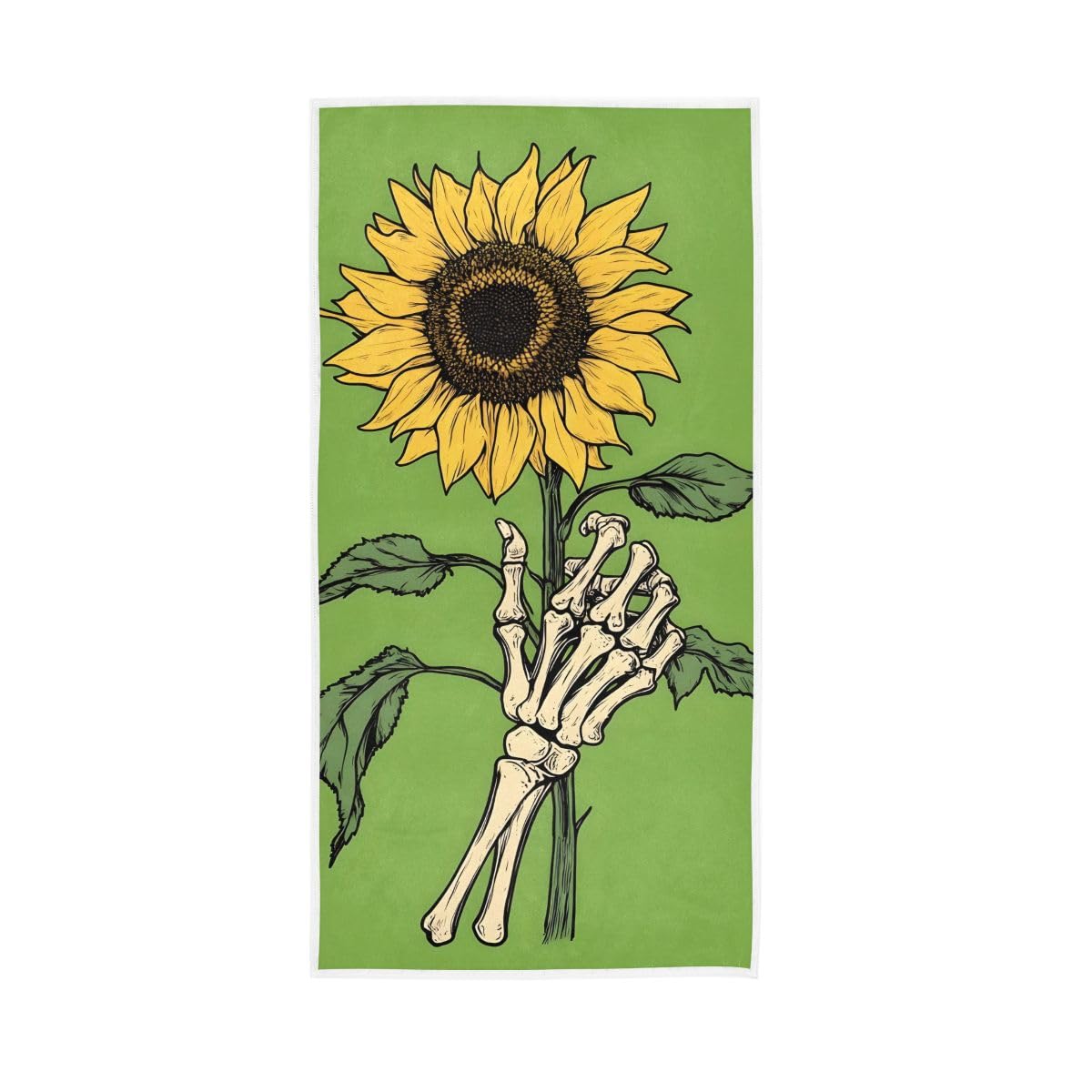 LSRCPD Skeleton Hand Sunflower Green Hand Towels Soft Washcloths Absorbent Towels 15 x 30 Inch