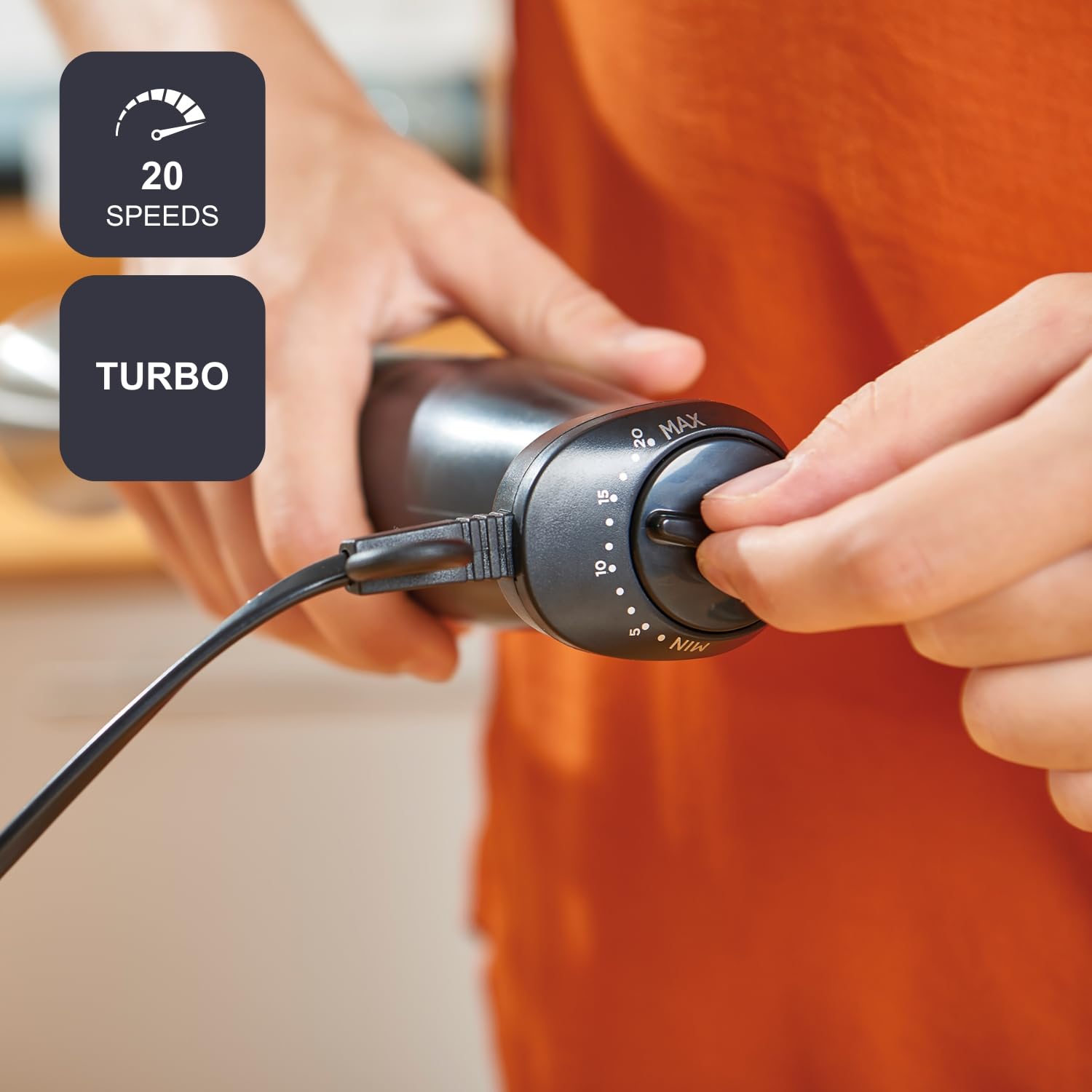 BLACK+DECKER - Frullatore a Immersione 1000W | 20 velocità + TURBO | Lame in acciaio inossidabile smontabili | Tritaghiaccio | Impugnatura ergonomica | set completo di accessori intercambiabili