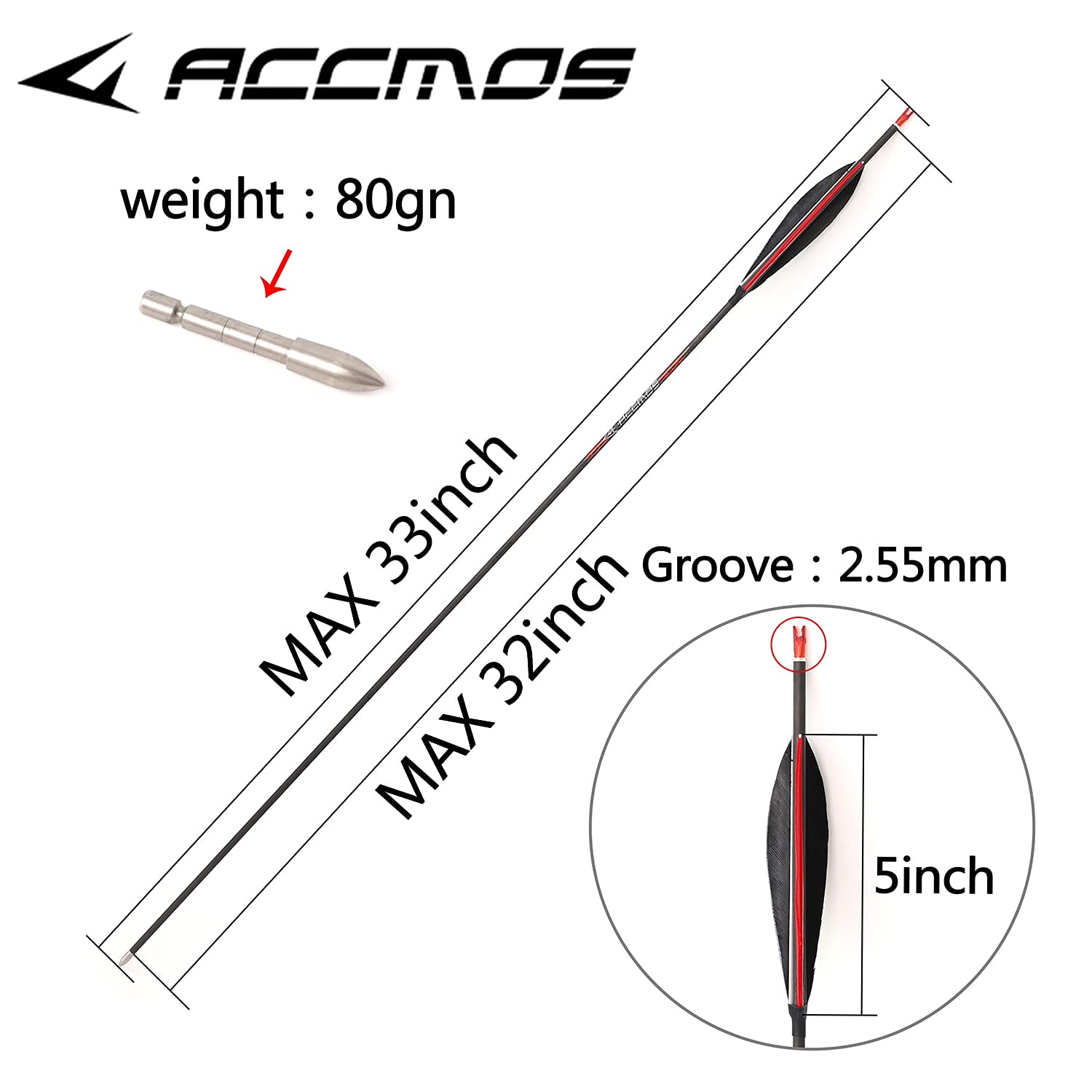 Flèches Carbone 12pcs Diamètre 4.2mm Spine 1800 - 22 à 32 Pouces Pour Arc à Poulies Et Classique