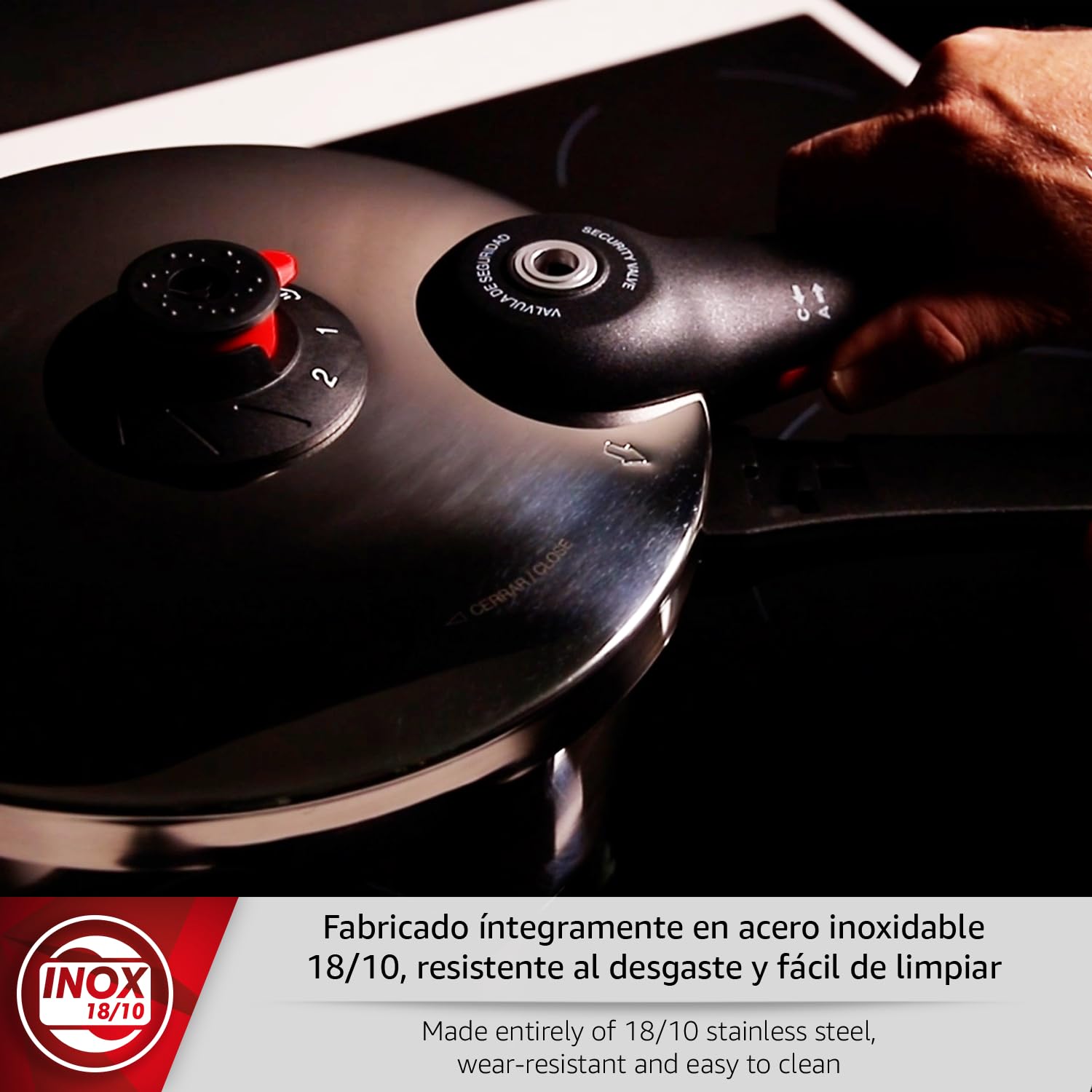 Magefesa EasyClick - Olla Express Rápida de 6 Litros, Acero Inoxidable 18/10, Apertura Fácil, Todo Tipo de Cocinas, Inducción, 2 Modos de Presión