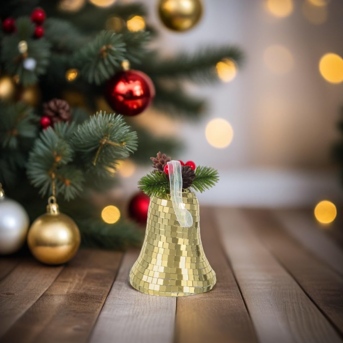 Toyvian 5 Piezas Adorno de Campana de Cristal Reflectante Dorado para Árbol