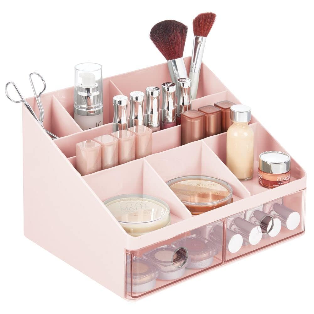 4basix Makeup Organiser with 2 Drawers and 8 Compartments, Cosmetics Storage Drawer and Makup Storag (Pink)