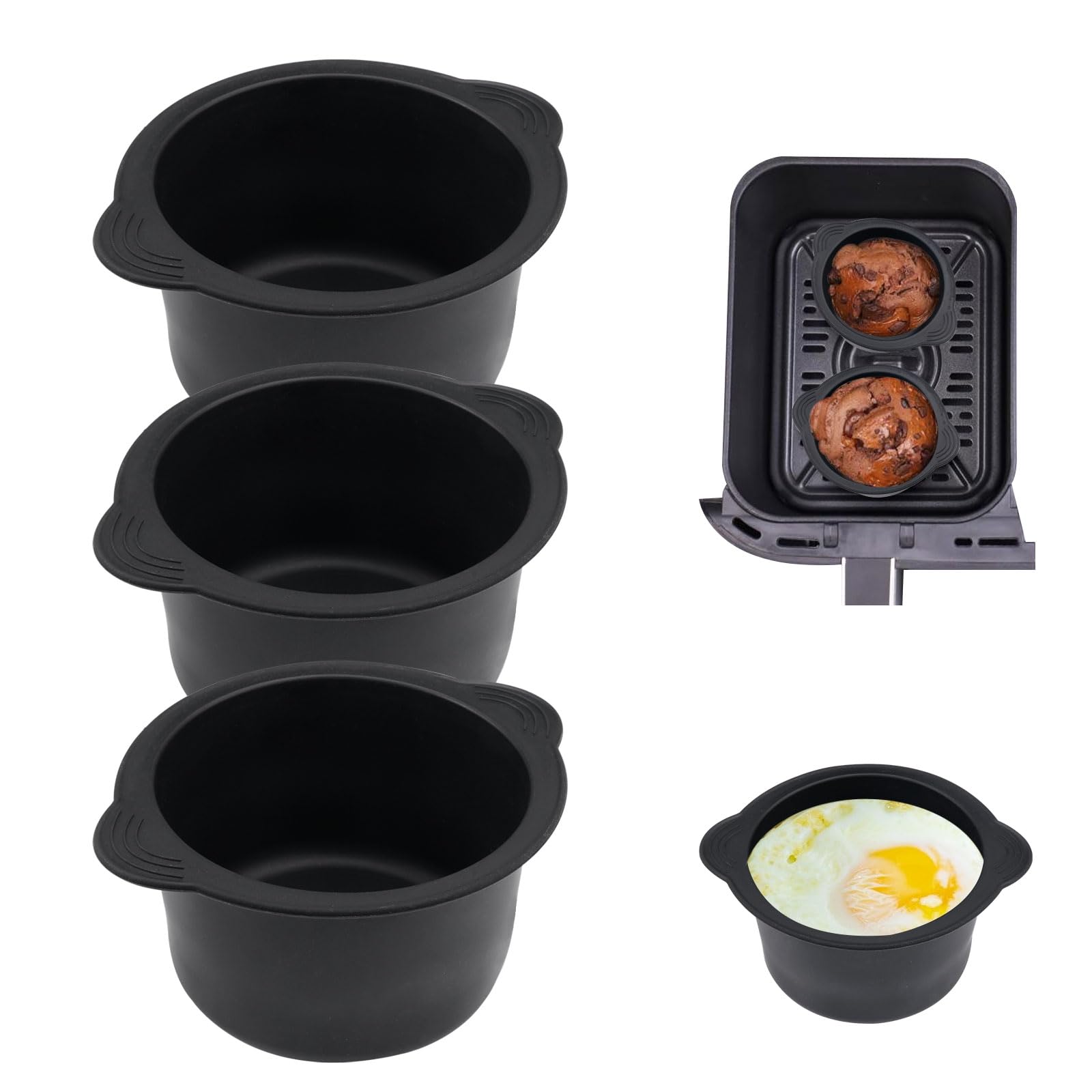 3 częściowe formy silikonowe Air Fryer, formy silikonowe do frytkownicy na gorące powietrze, formy na jajka wodne, forma do muffinów Air Fryer, forma do ciasta Air Fryer do wypieków, muffinów