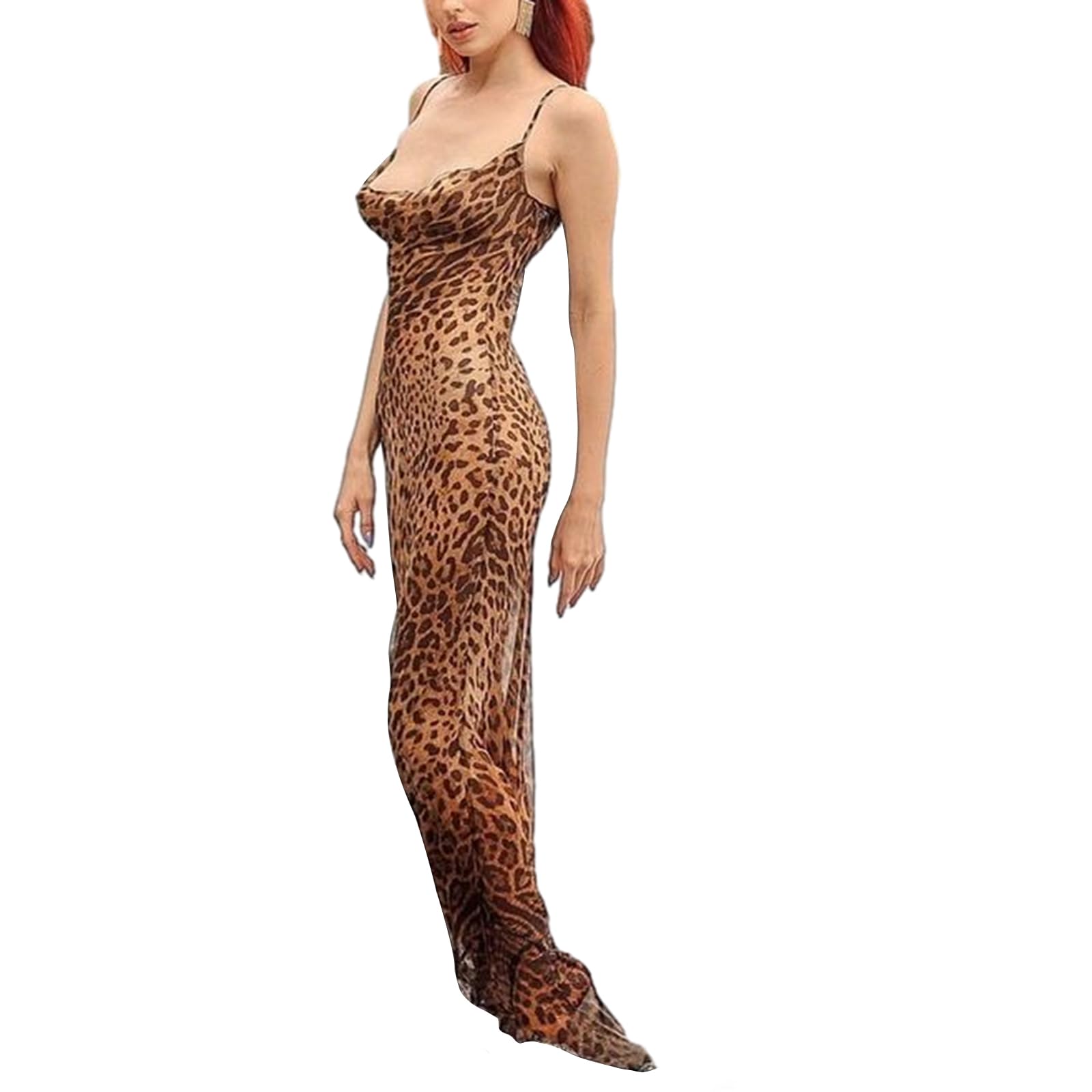 Maxi abito lungo trasparente da donna, abito aderente in rete, a maniche lunghe, abito intimo sexy da clubwear
