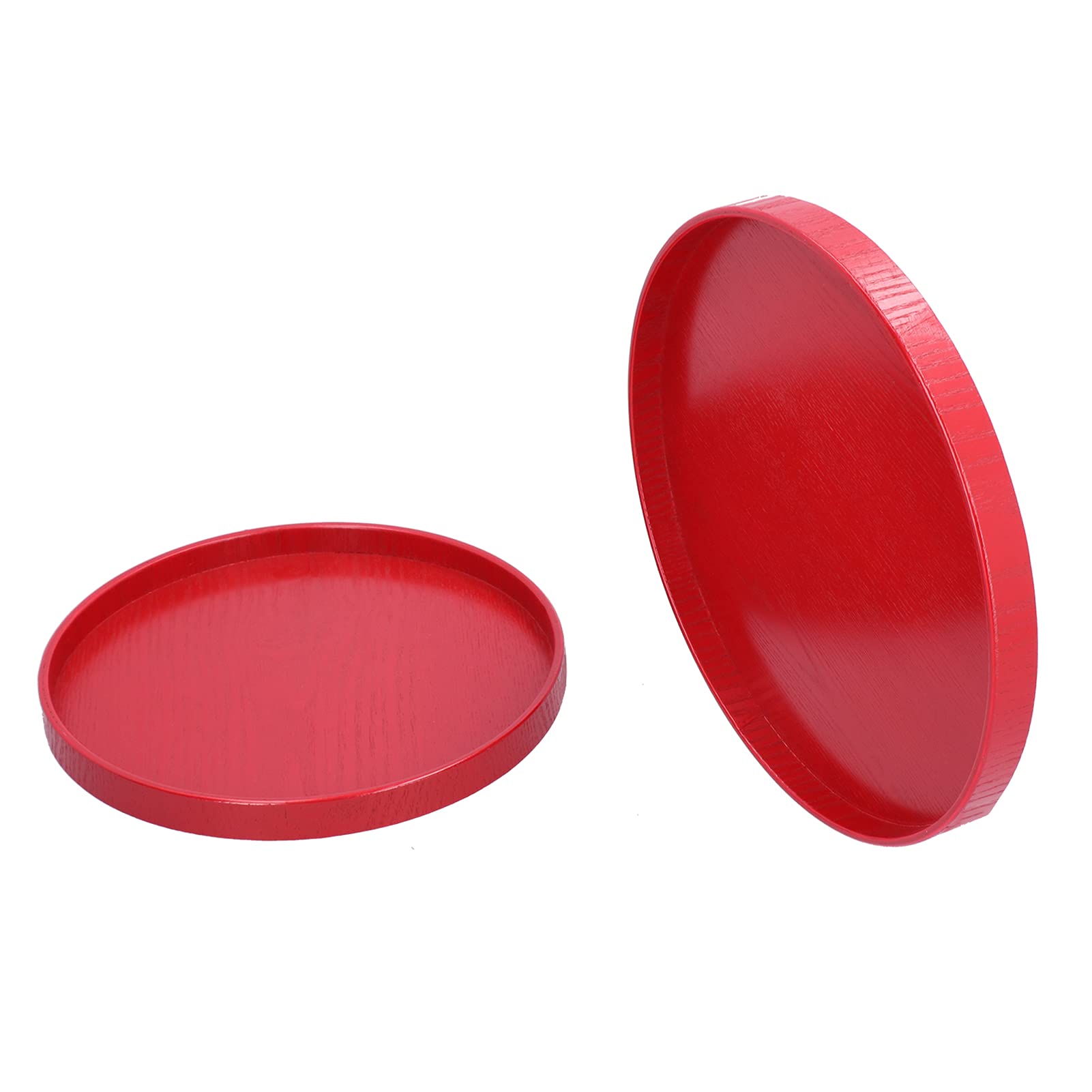 Jenngaoo Set de 2 Plateaux Ronds en Bois Rouge, Style Japonais, 24 cm & 27 cm, pour Thé, Desserts, Petit-Déjeuner, Réutilisable (Maison, Restaurant)