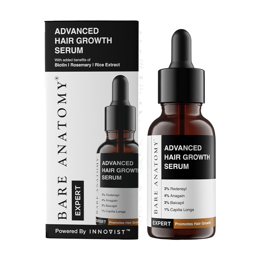 Bare Anatomy Advanced Hair Growth Serum| 3% Redensyl - 2x Better Results than Minoxidil | + 4% Anagain + 3% Baicapil | Rosemary, Biotin | Hair growth &amp; Hair fall control serum for Women &amp; Men 