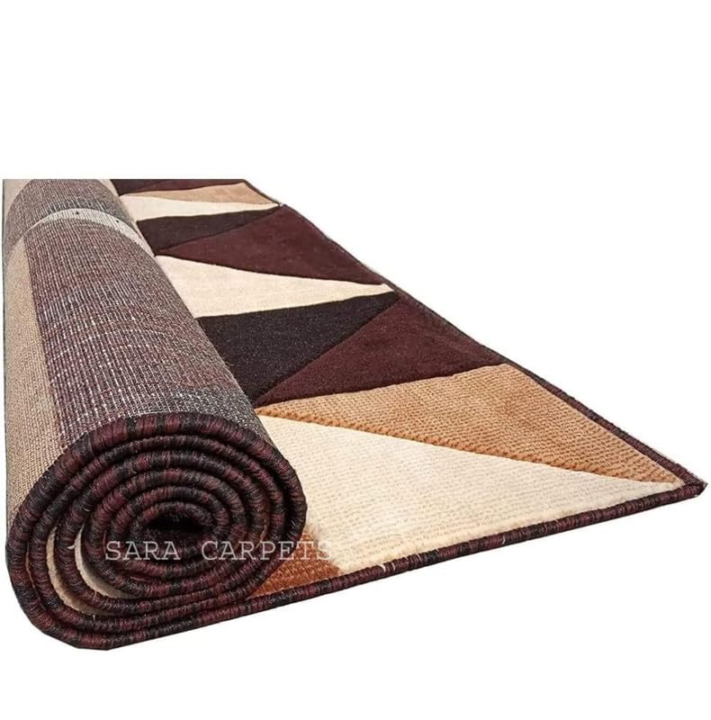 Image of Soft Thick Geometric Acrylic Washable Anti Skid Carpet. for Living Room Bedroom. Hall Size 8 x 11 feet (150X210 Cm) Brown D14