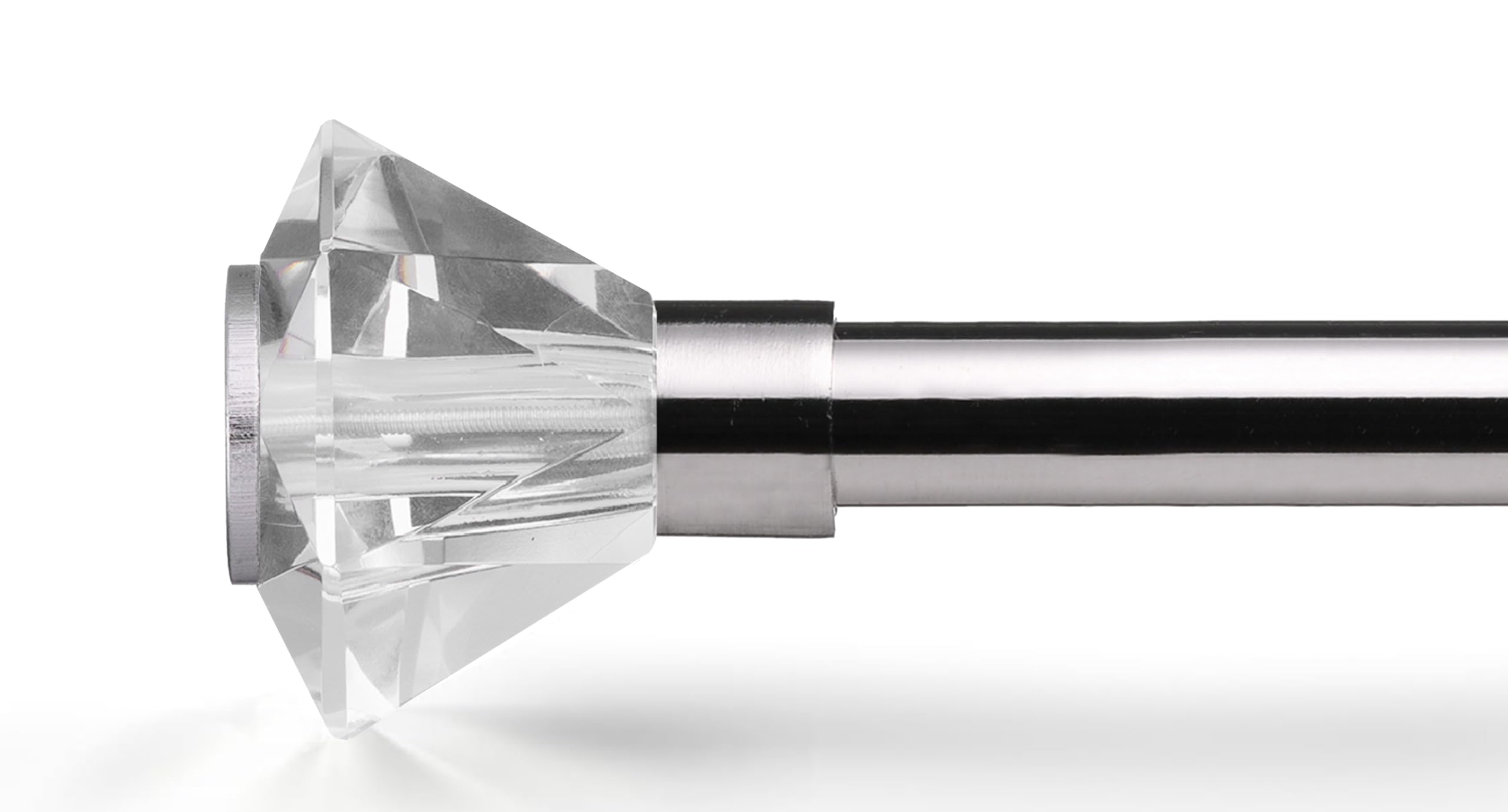 Lister Cartwright 19mm Adjustable Telescopic Extendable Metal Curtain Pole Set with Celestial Cut Clear Diamond Finial Easy fit to Outdoor, Bedroom, Living Room (70 X 120 cm, Brushed Steel)