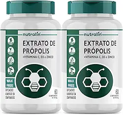 Combo 2 Extrato De Propolis Puro Vitamina C + D + Zinco 60 Nutralin