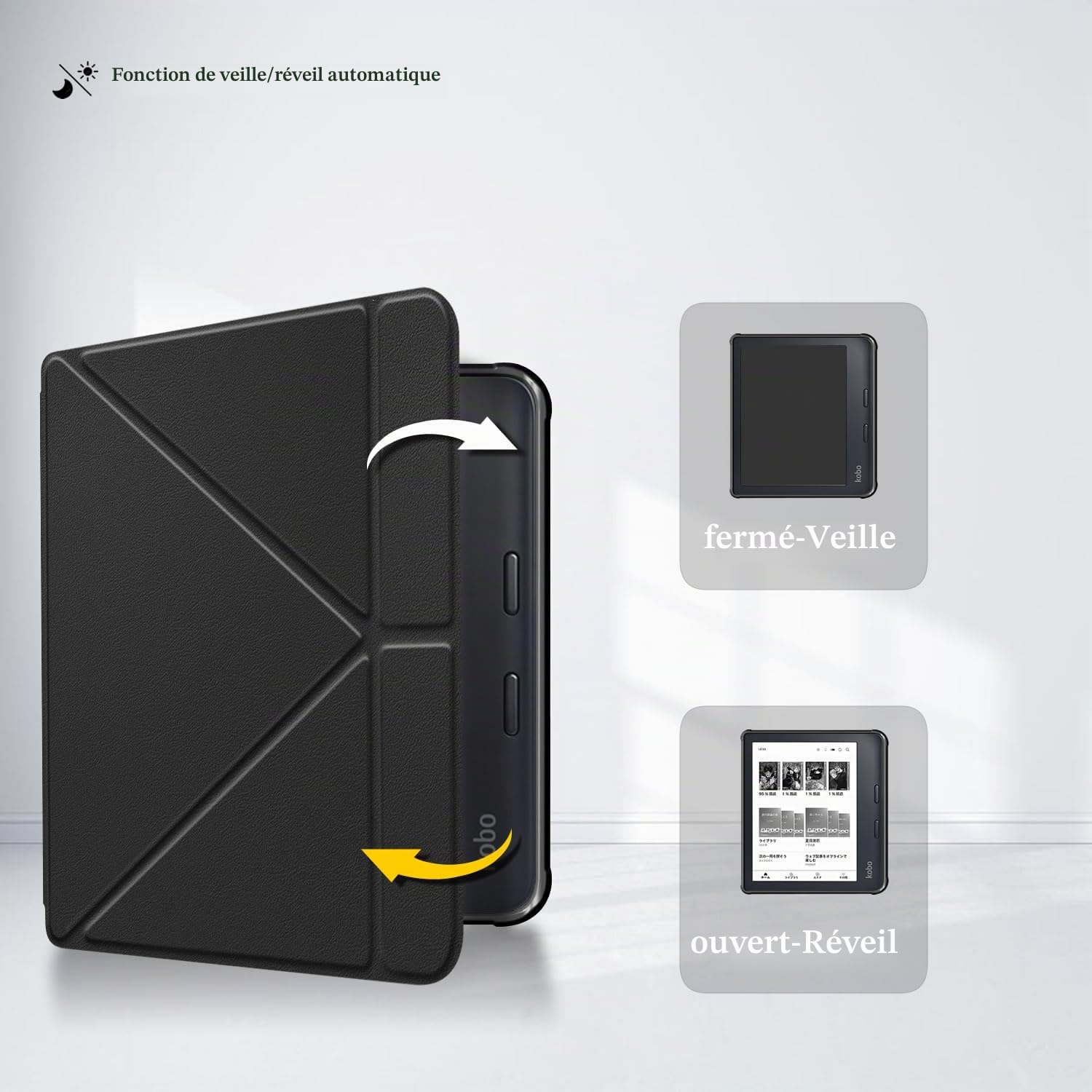 Étui Housse Coque pour Kobo Libra Colour (2024) / Kobo Libra 2 (2021) 7" eReader, Case avec Fonction de Veille/réveil Automatique et Fermeture magnétique,Noir