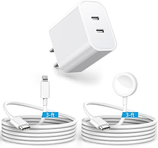 Apple Watch Charger & iPhone Charger [Apple MFi Certified] USB C Dual Port iWatch Charger with 3FT Watch Charging Cord Compatible with Apple Watch Series 8/7/SE/6/5, iPhone 14 Pro Max/13 Plus
