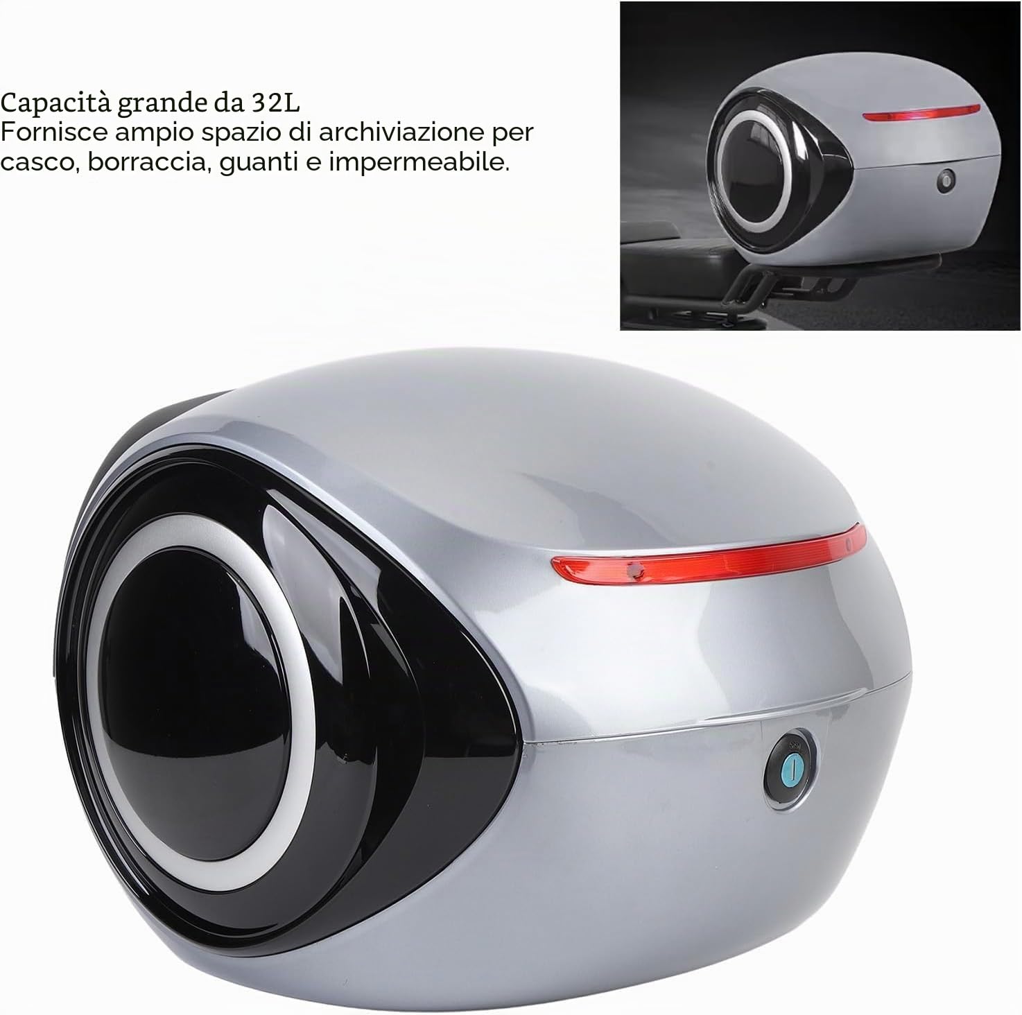 32L Motorcycle Top Case ABS Sporty Sporty Acqua Resistente alla polvere Trunk Box portatile per scooter per biciclette elettriche (Grigio)