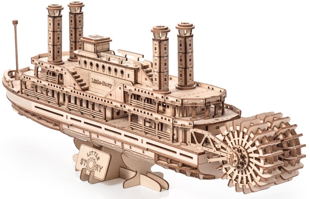 Little Story 3D Holzpuzzle Dampfschiff Holzbausatz Raddampfer Modellbau aus Holz - kreatives Bastelset zum Selbstbauen - Geschenk für Jugendliche und Erwachsene ab 14 Jahren