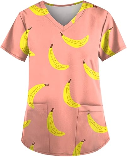 Ropa quirúrgica con estampado de frutas para mujer, manga corta, verano y vacaciones, talla grande, con bolsillos