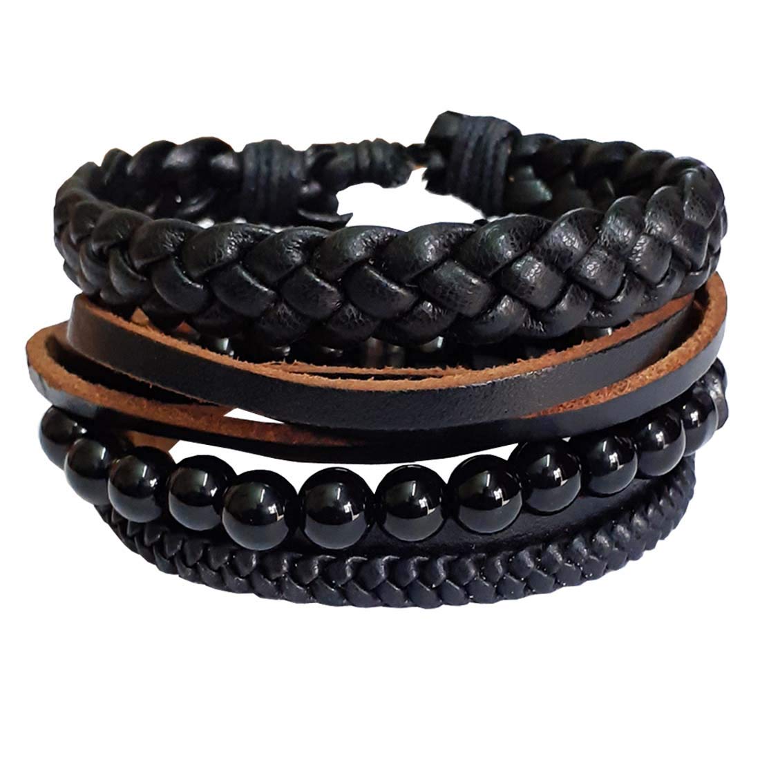 RICH AND FAMOUS Leather Wrist Band Bracelet Combo Set for Boys/Girls/Men/Women (Set of 4) (B082YWLWH5) Amazon Price History, Amazon Price Tracker