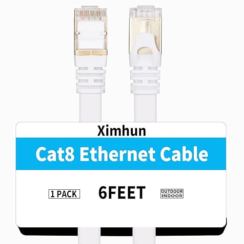 Miniatura 19 de Cable Ethernet Cat 8 de 25 pies, cable de red trenzado de alta velocidad con conector RJ45 de 40 Gbps 2000 Mhz, cable LAN resistente blindado para