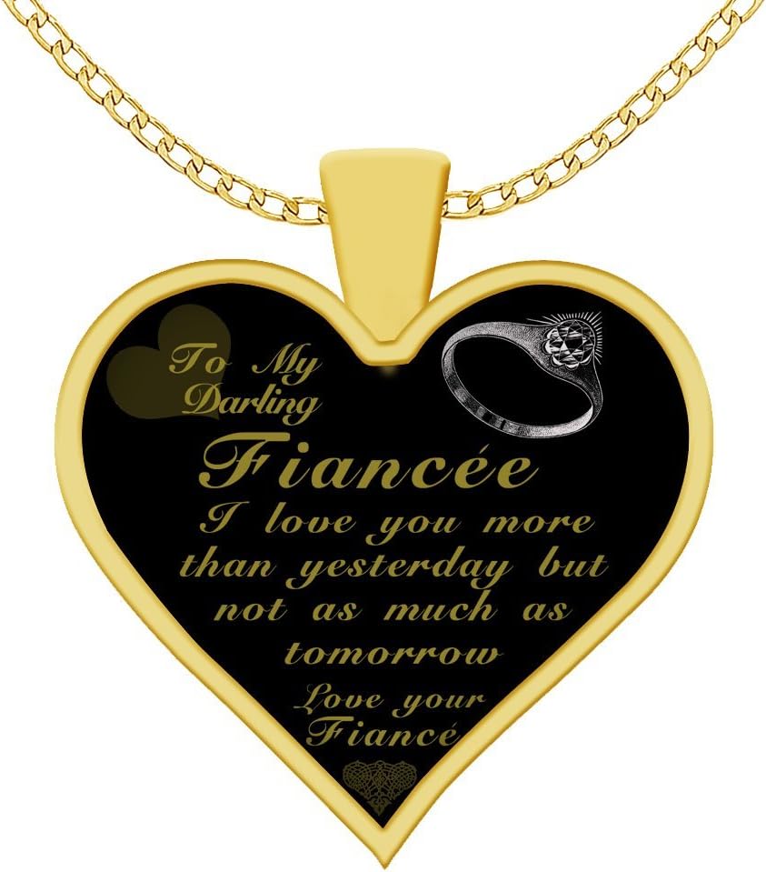 Omtheo Fiancee Necklace with Saying -I Love You More Than Yesterday But Not As Much As Tomorrow -Heart Pendant Gold Plated