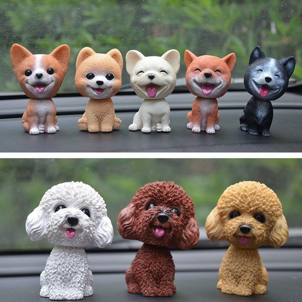 Giocattolo a forma di cane che scuote la testa, decorazione per cruscotto auto, fibra di plastica, 8,5-10 x 5-5,5 cm