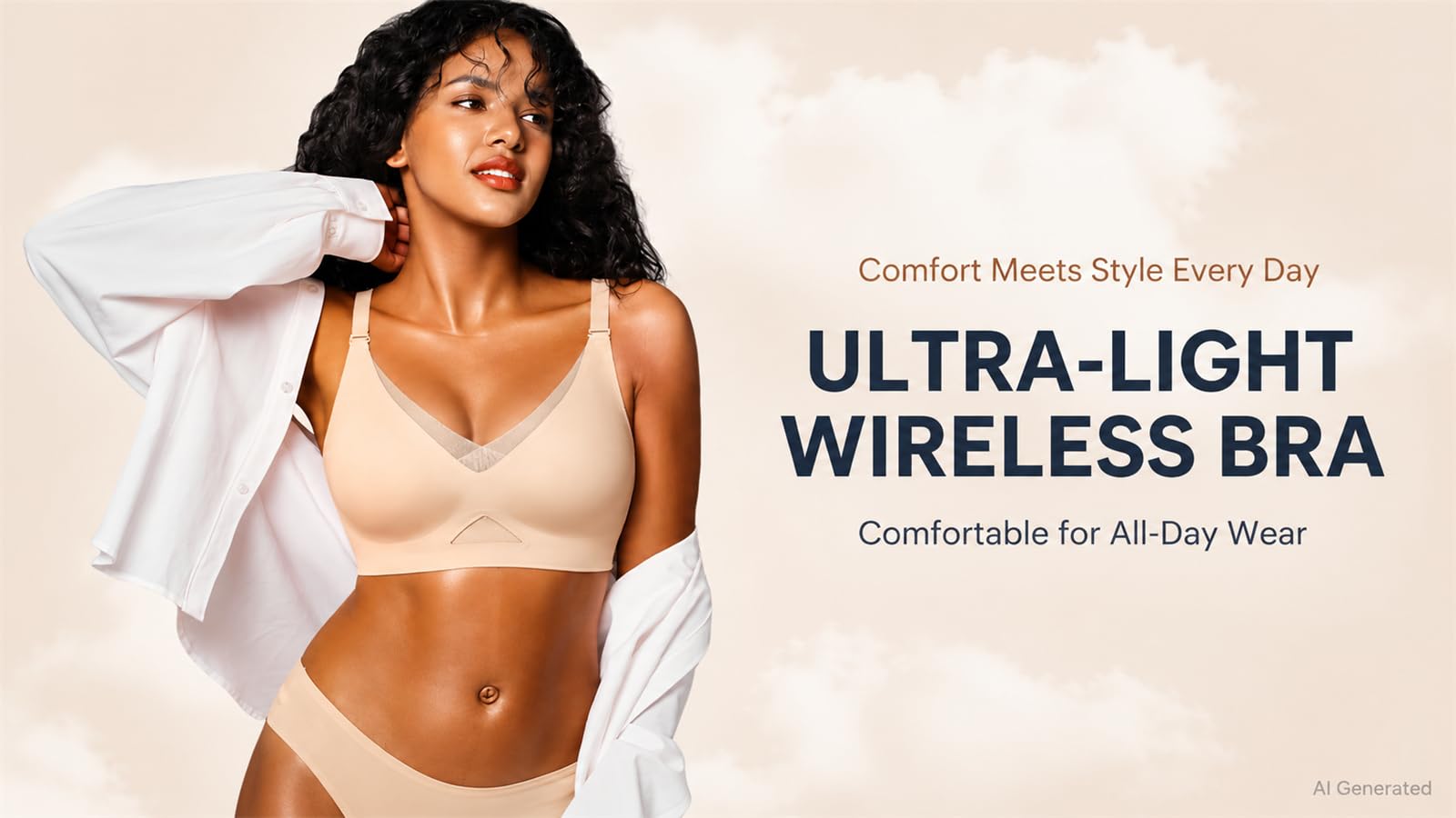 Reggiseno da donna senza fili, senza cuciture, push-up, con rete a V | Coppe modellate sottili, spalline regolabili, chiusura posteriore a tre file, abbigliamento quotidiano
