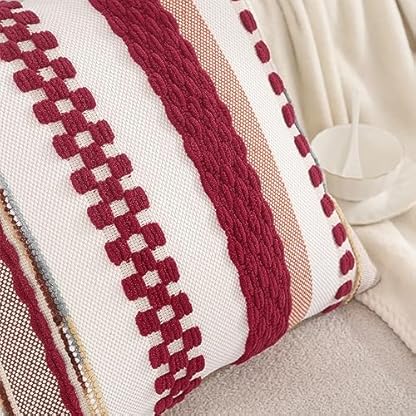 Tosleo 2er Set Kissenbezug Chenille 45x45cm Baumwollmischung Kissenhülle Sofakissen Streifen Dekokissen Boho Deko Kissenbezüge für Sofa Wohnzimmer Schlafzimmer Outdoor Kissen (Rot, 45 x 45 cm) – Bild 3