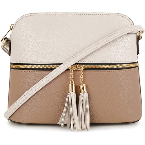 SG SUGU Lunar Lightweight Medium Dome Crossbody Bag Shoulder Bag with Tassel | Zipper Pocket | Adjustable Strap