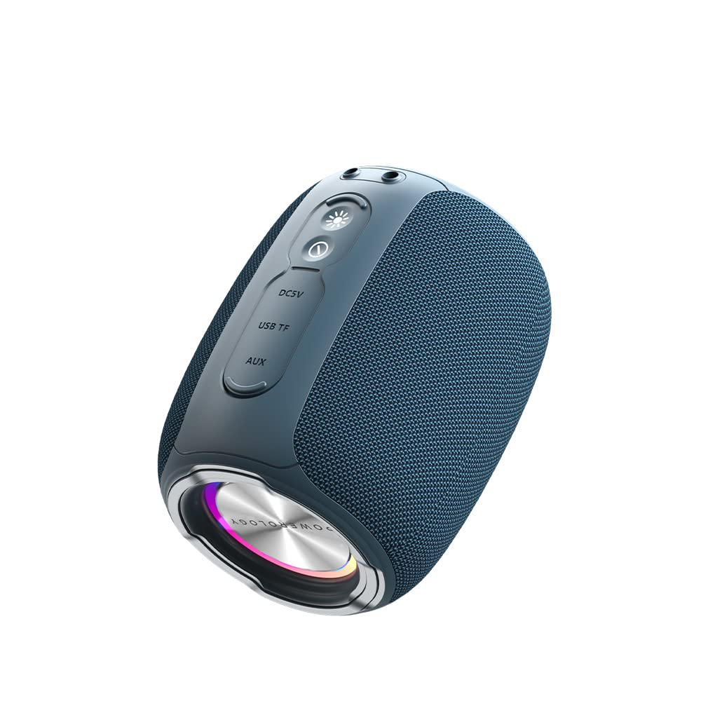 Powerology Ghost Wireless Speaker Waterproof IPX5, Music System with Bluetooth, Built-in FM and 5 Hours Play Time (Blue)
