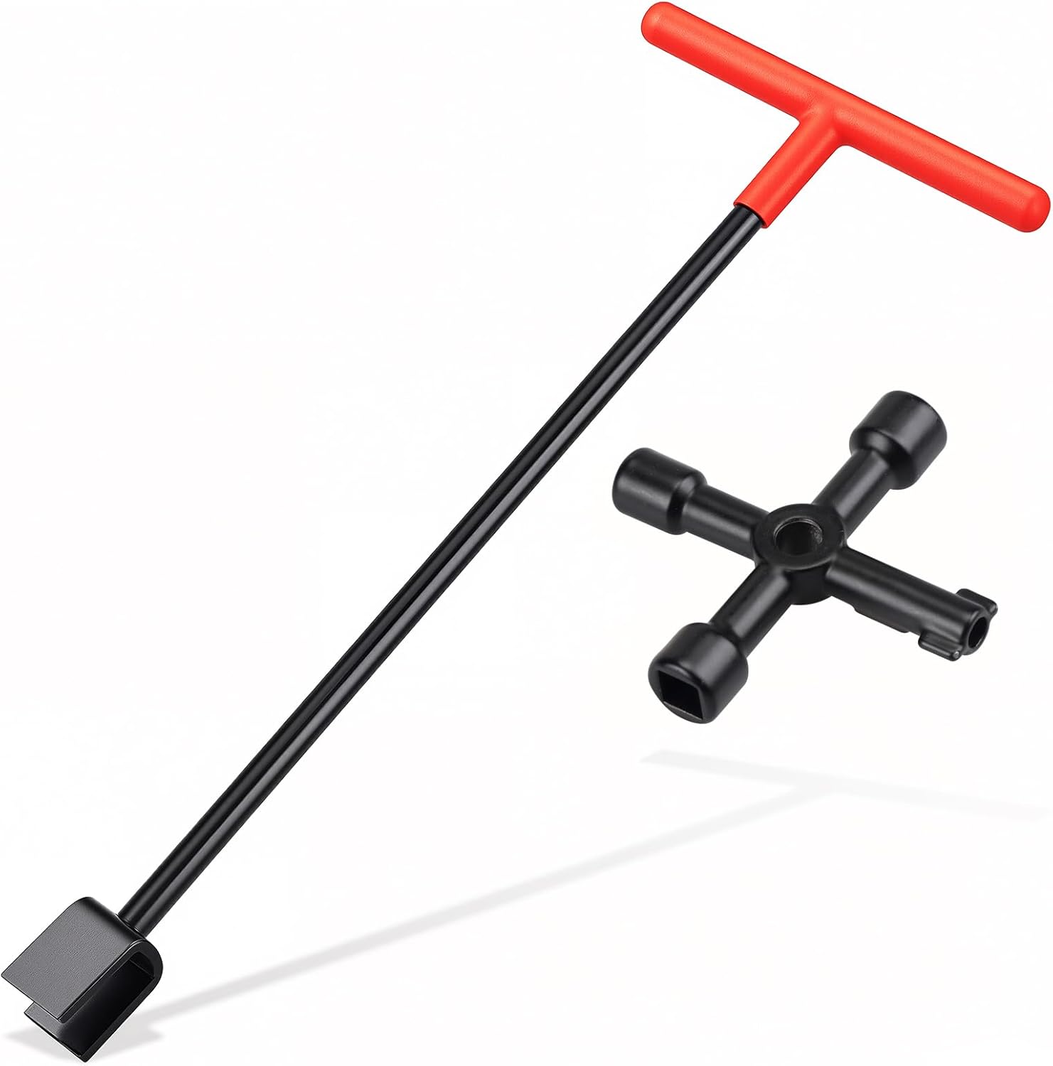 Manalete 17 Inch Water Meter Key with 4-Way Utility Key - Heavy-Duty Water Shut Off Tool for Curb Main, Underground Stop/Waste, Enforced Rebar Steel, T-Handle & U-Head