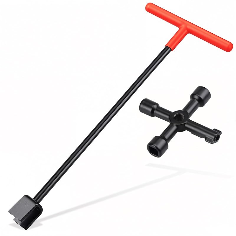 Chave para Hidrômetro Manalete de 43,2 cm com Cabo T e Chave Utilitária 4 em 1, Kit com 2 Peças