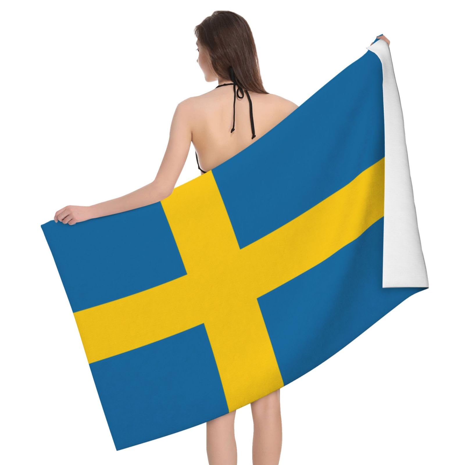 Mianfer Swedish Flag Print Bath Towels - Soft Towel For Bathroom, Beach, And Travel - Versatile Wrap For Shower, Hotels
