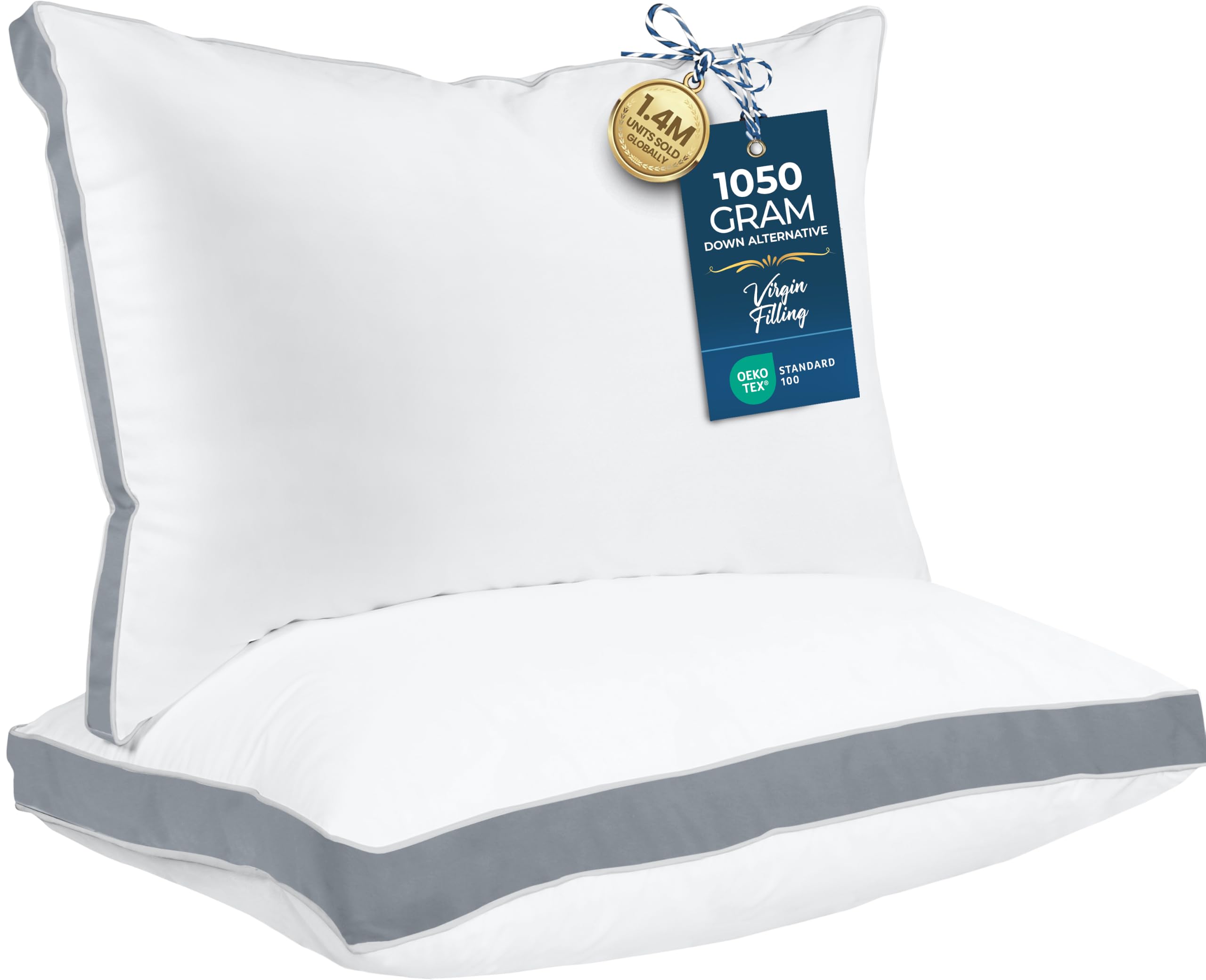 Utopia Bedding Gusseted Pillow (2-Pack) Premium Quality Bed Pillows - Side Back Sleepers - Grey Gusset - Queen - 18 x 26 Inches (UB760-2)